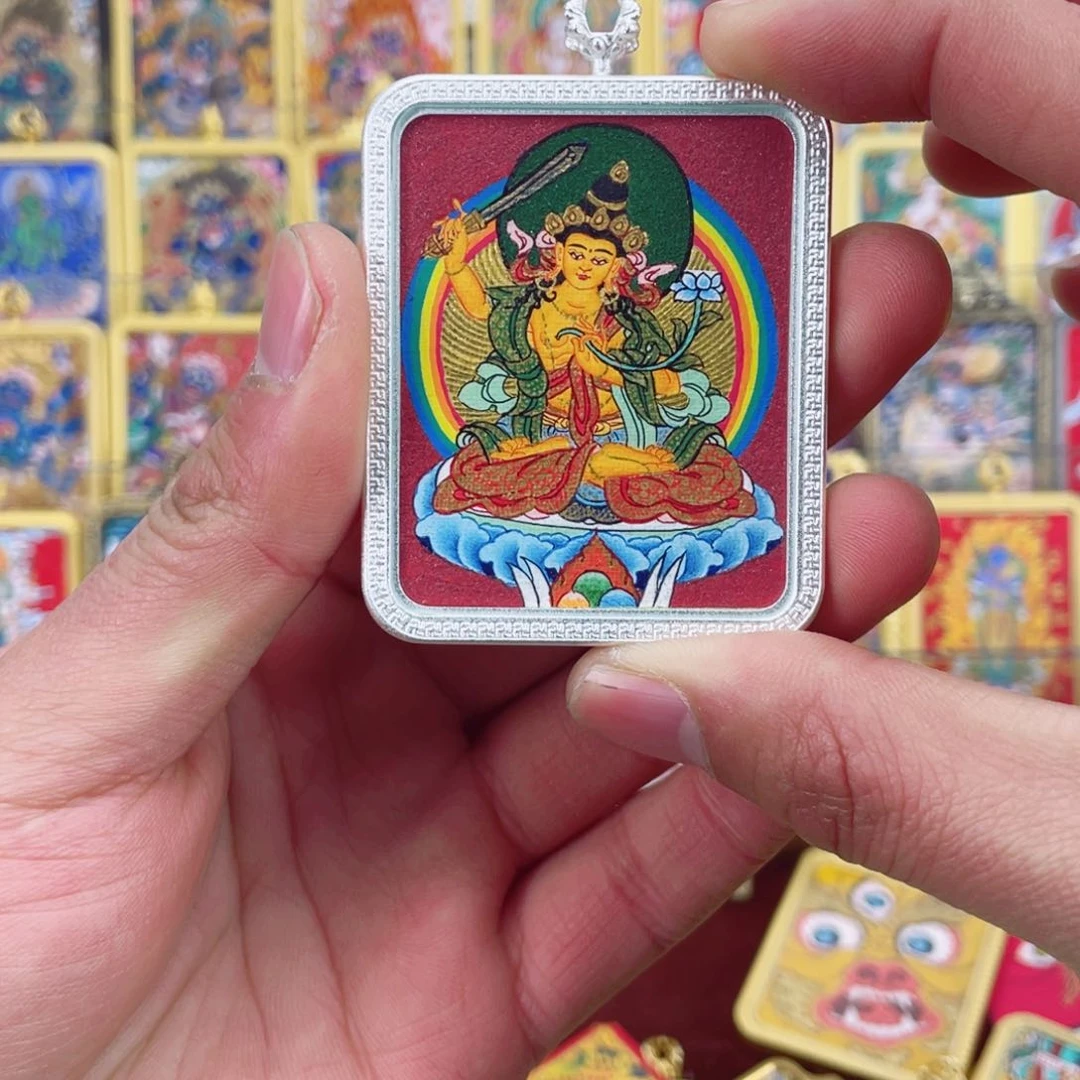 吊坠纯手绘唐卡文殊红唐