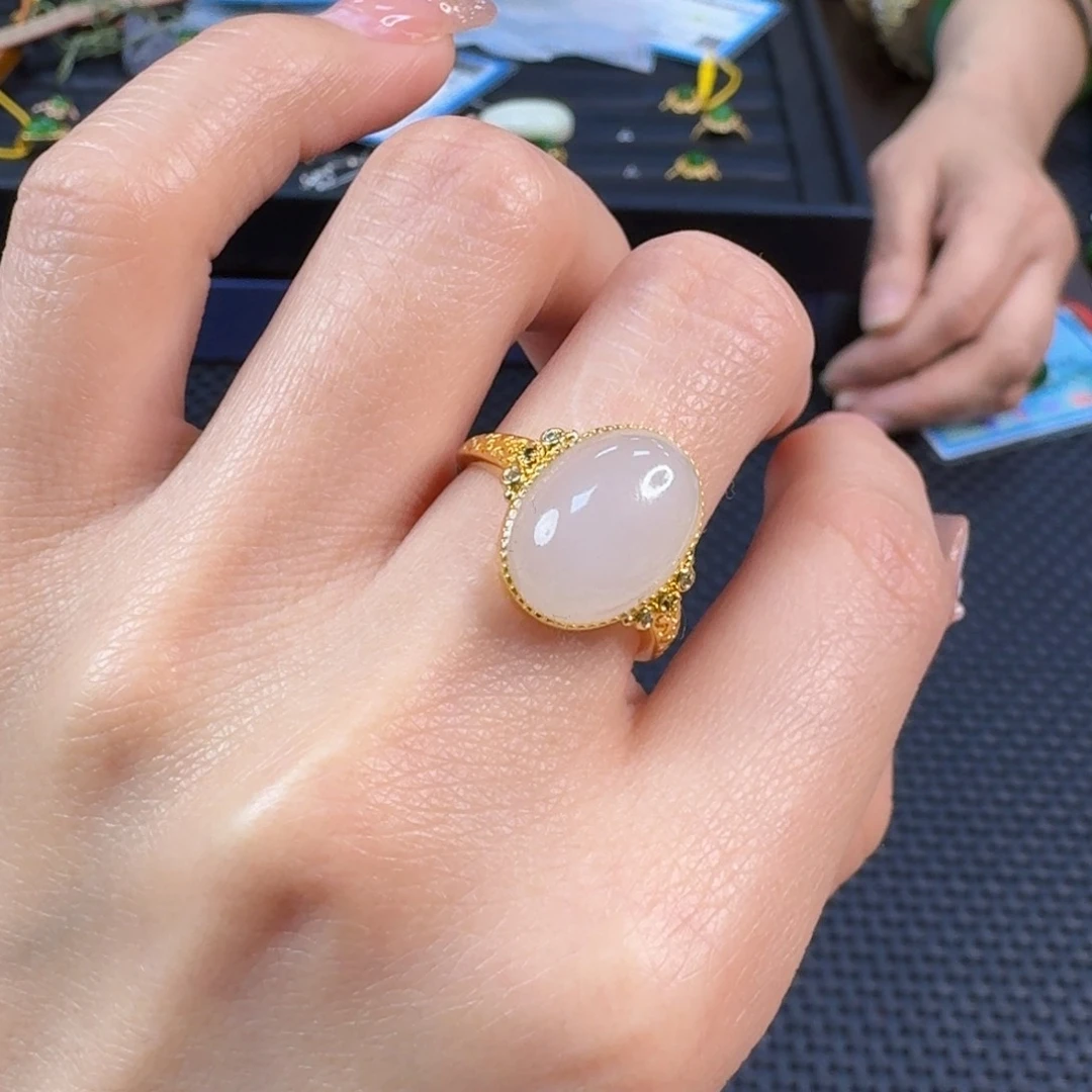 和田玉戒指银S925镶嵌