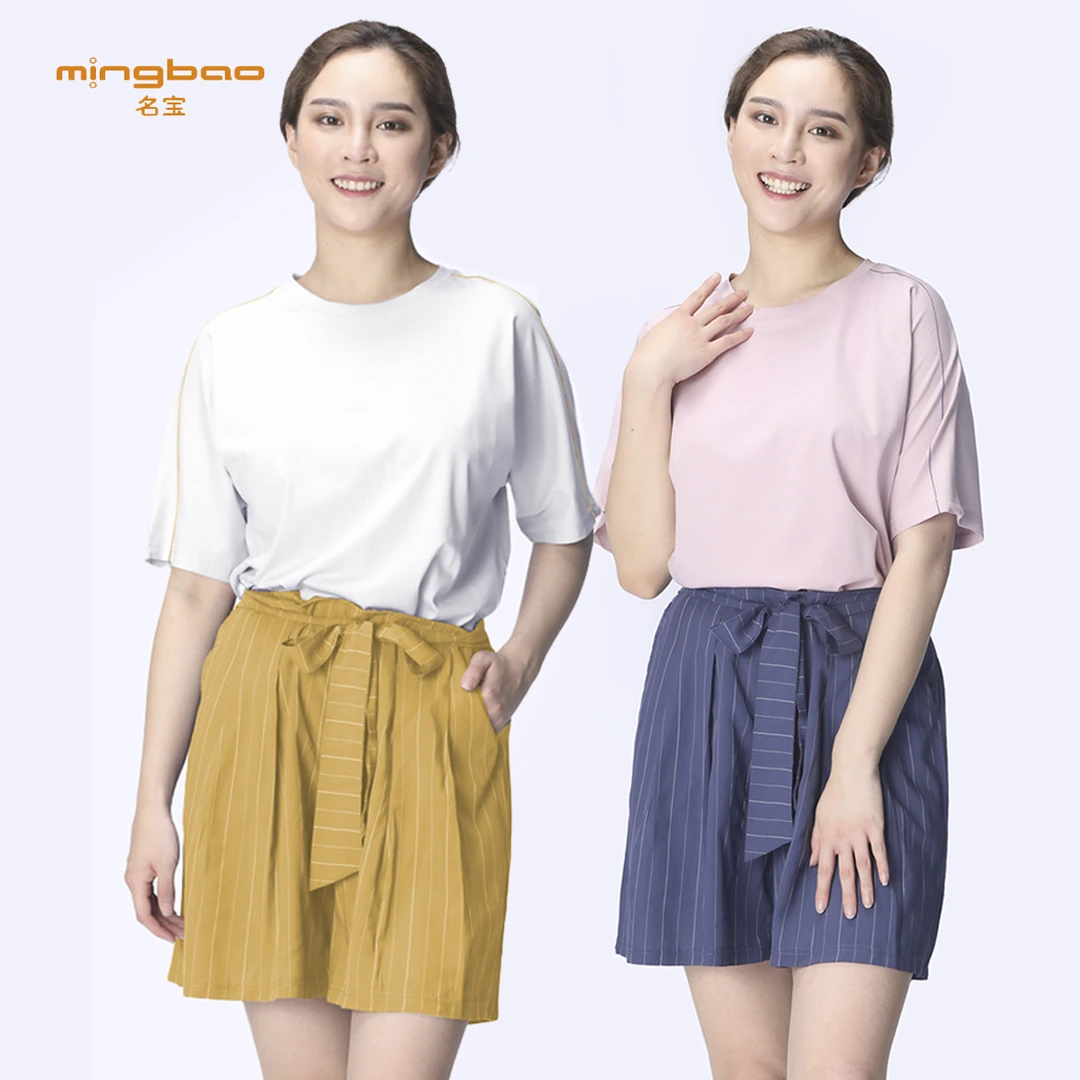 名宝女士圆领短袖短裤套装CN2067夏日夏季家居宽松圆领撞色裤裙套