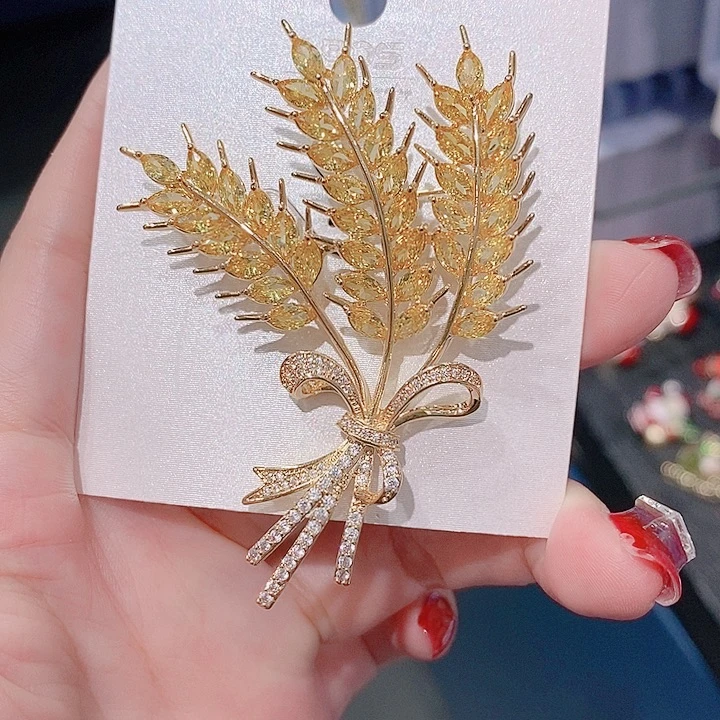 锆石铜合金麦穗胸针 大气上档次