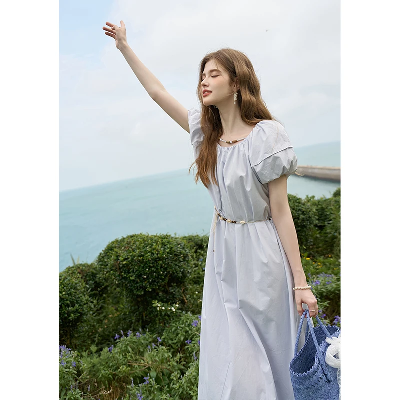 【小铃铛专属】谜秀波西米亚连衣裙法式圆领泡泡袖长裙MXD26L1940