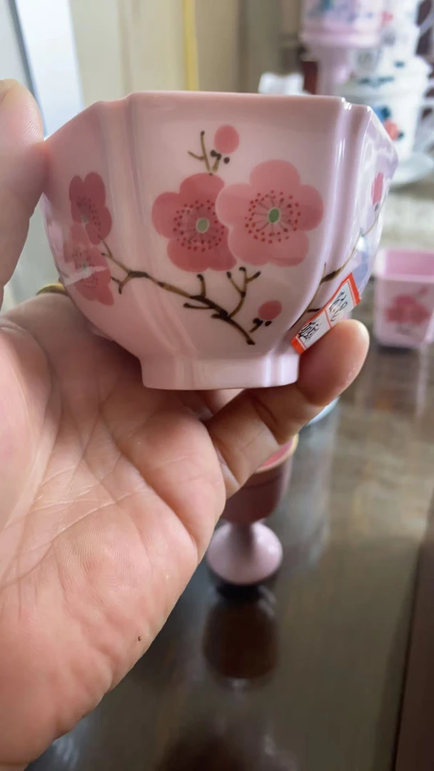翠竹红梅主人杯六方异型茶杯