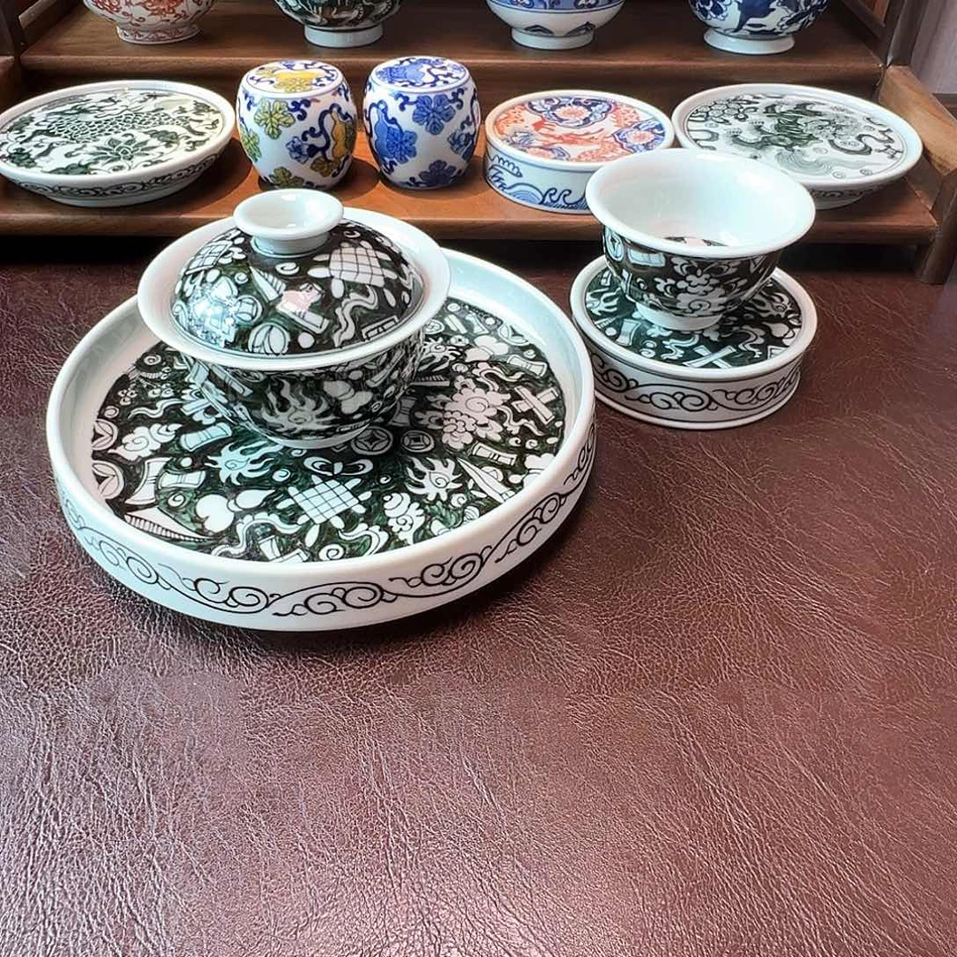 摆件景德镇 郎窑绿茶具套组清货价