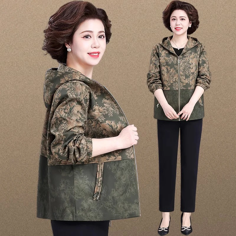 妈妈春装外套洋气中老年女春秋风衣大码老年人春季夹克上衣50岁60