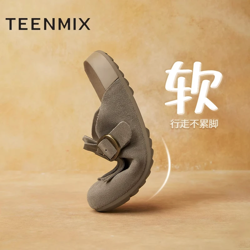 天美意2025春新款半拖鞋欧若动感风女平底通勤软底休闲鞋CHS33AH5