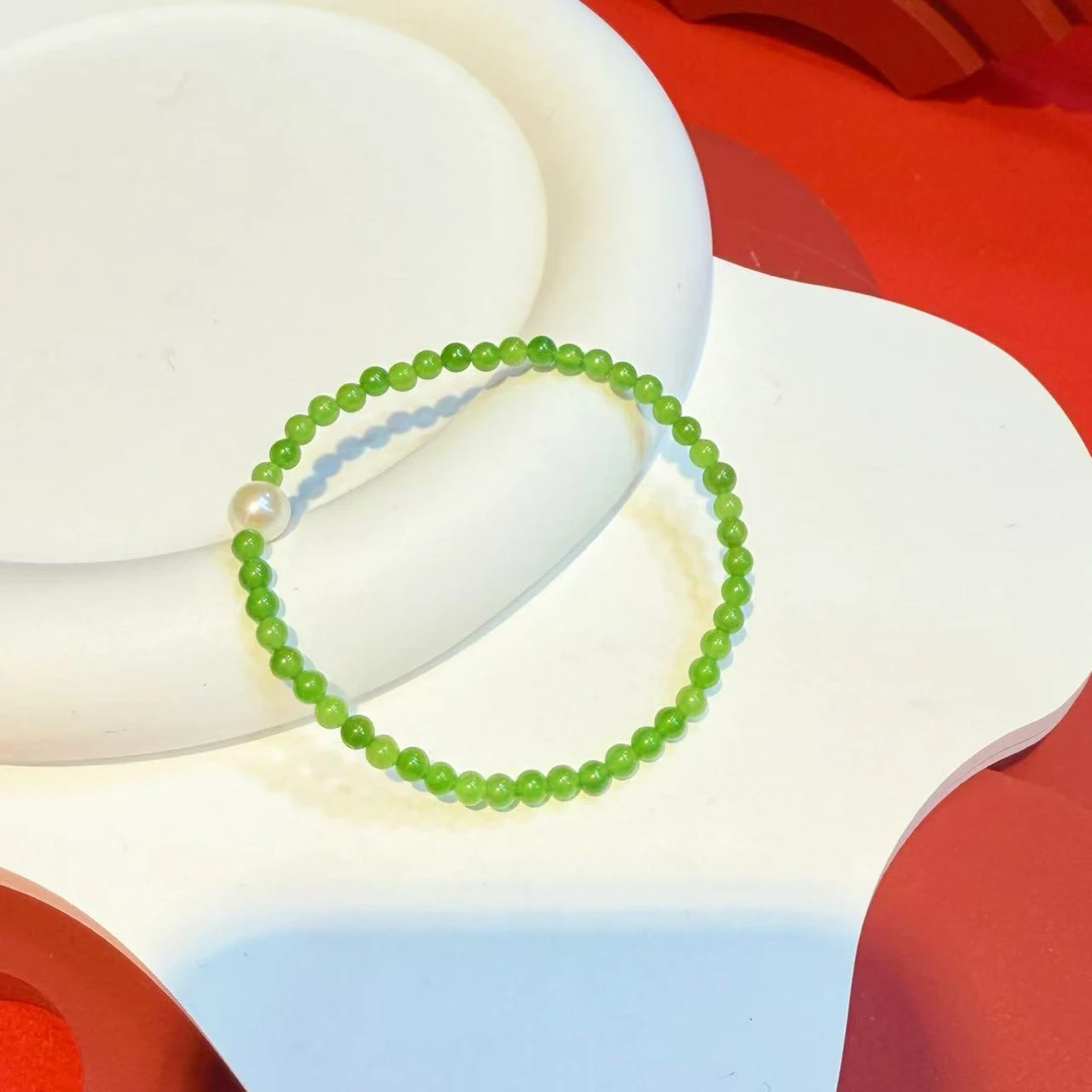 珍珠配件和田玉碧玉手串HNZ9526