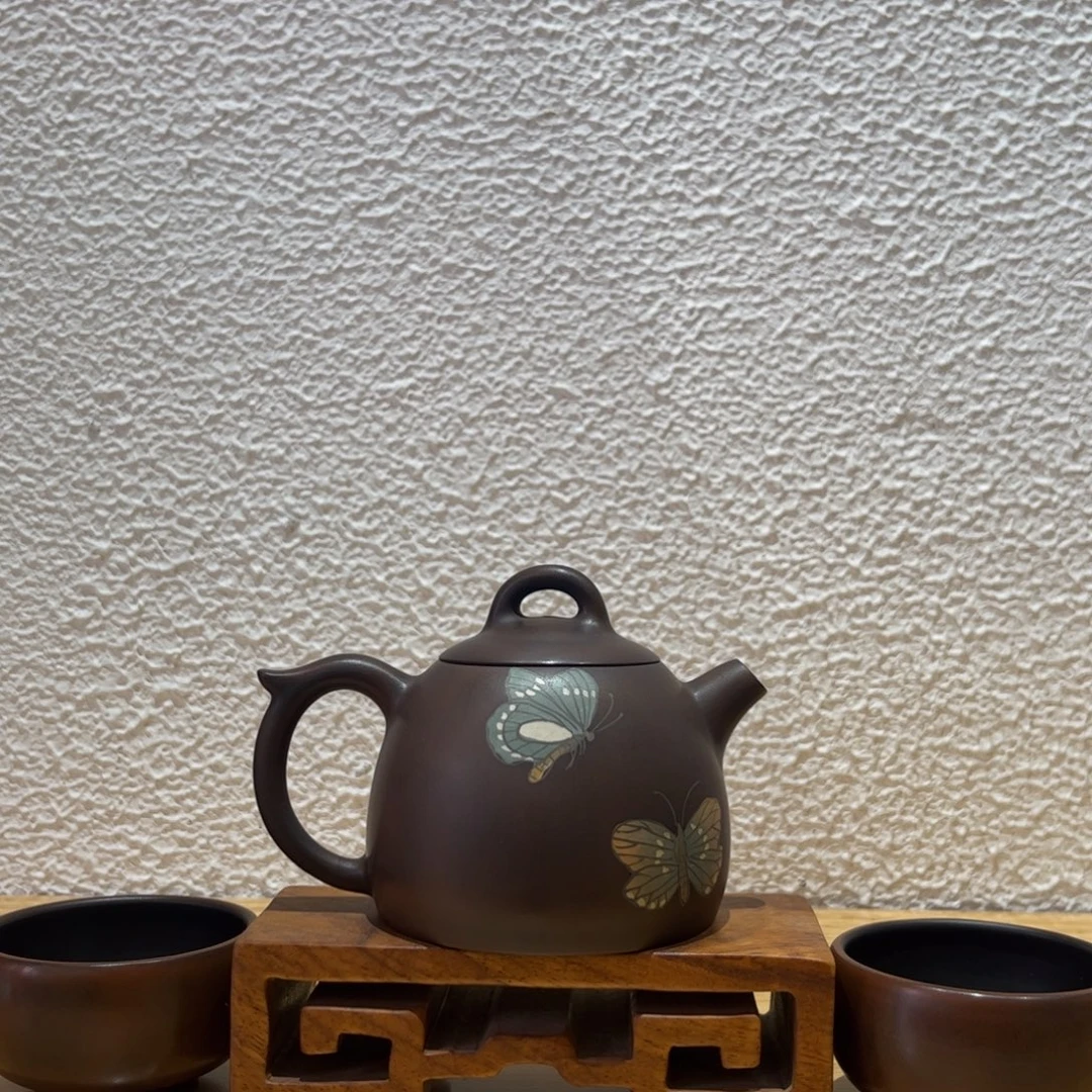 红泥哑光茶壶蝴蝶双至08
