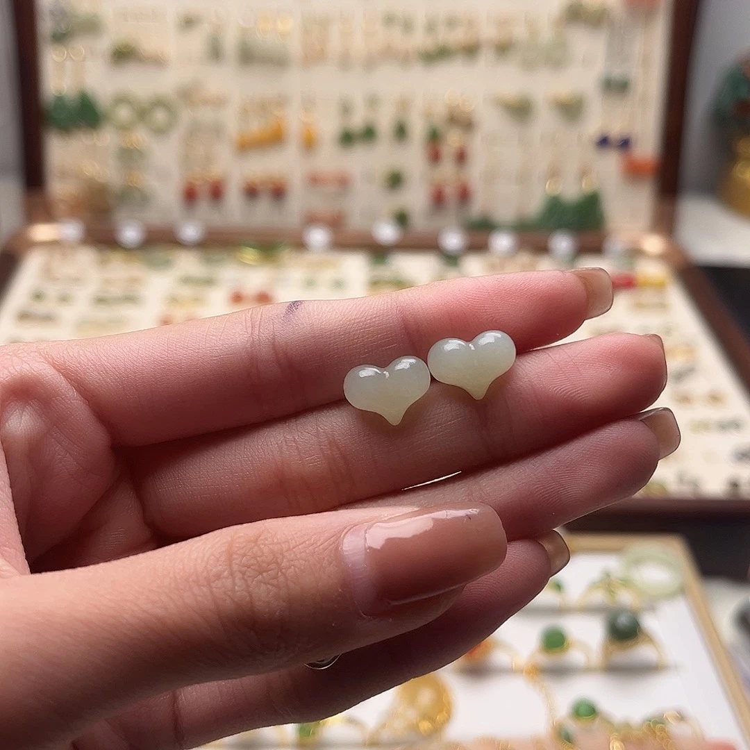 和田玉银S925镀金镶嵌耳饰