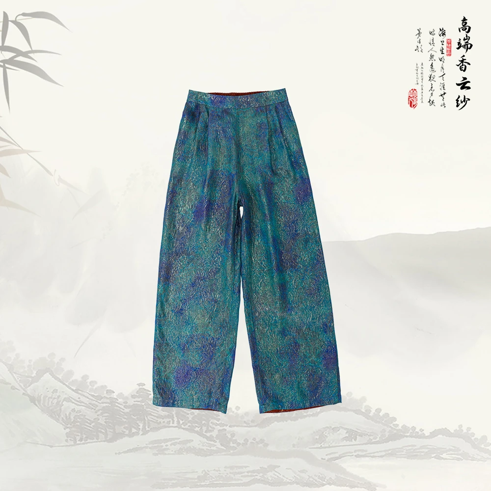 新款香云纱国风新中式后松紧显瘦长裤526397
