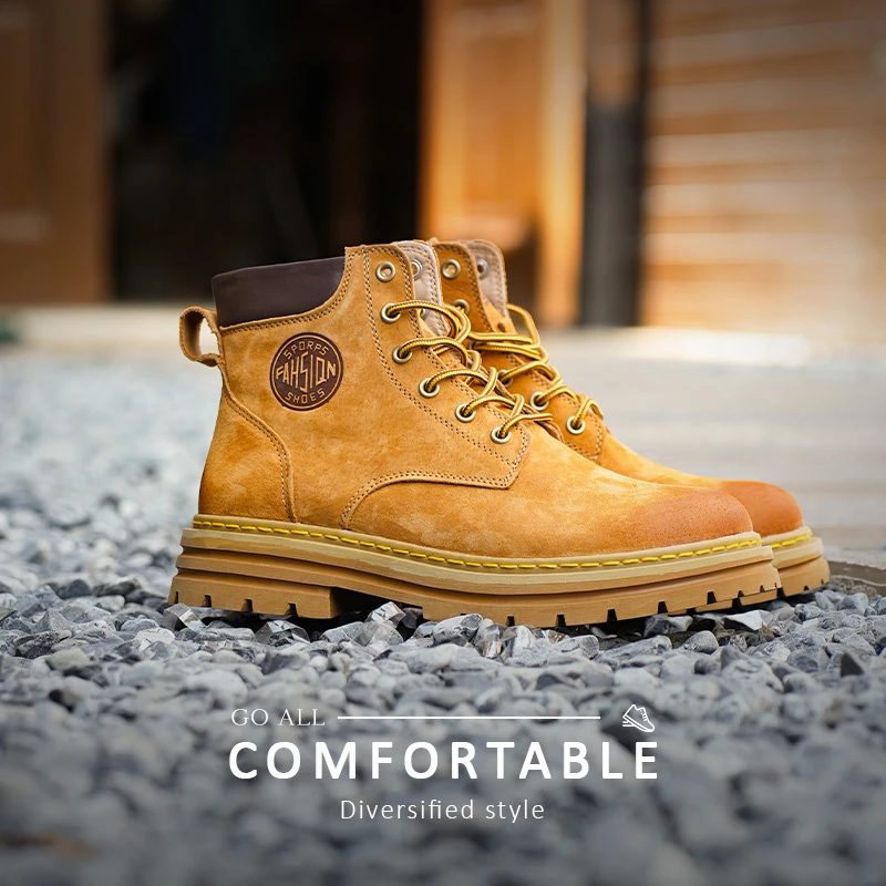 马丁靴男复古英伦风防滑工装靴春季男士休闲运动内增高机车大黄靴