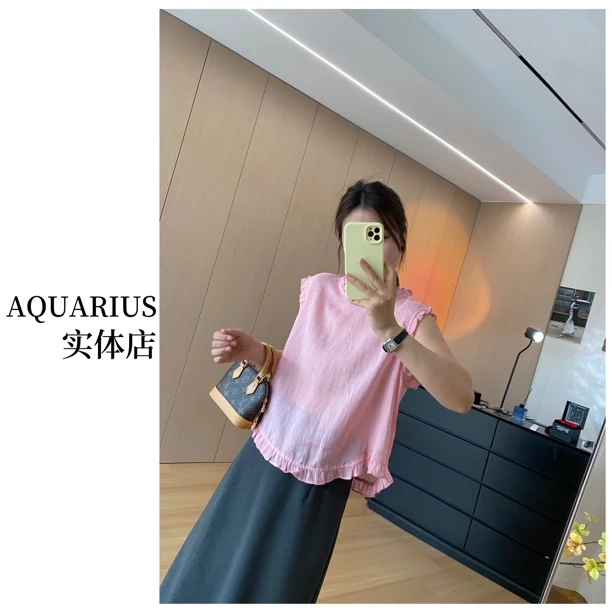 【AQUARIUS】（粉色际遇）木耳领无袖小衫30709