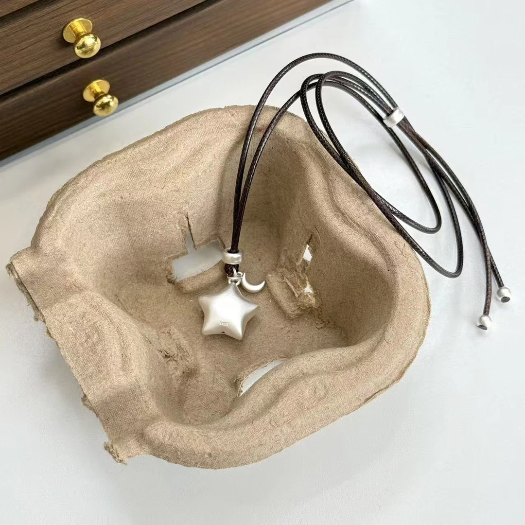 吊坠925银 【许愿星】五角星项链皮绳百搭日韩精致气质叠戴时尚轻奢