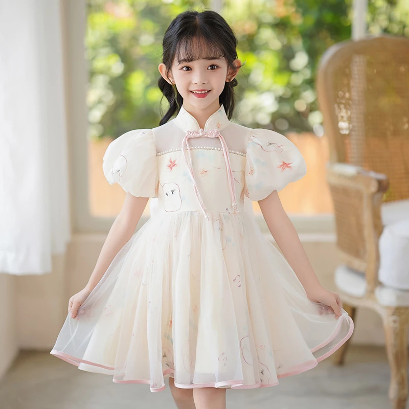 2025夏款女童公主裙网纱礼服幼儿园六一儿童节表演服装中大童装裙