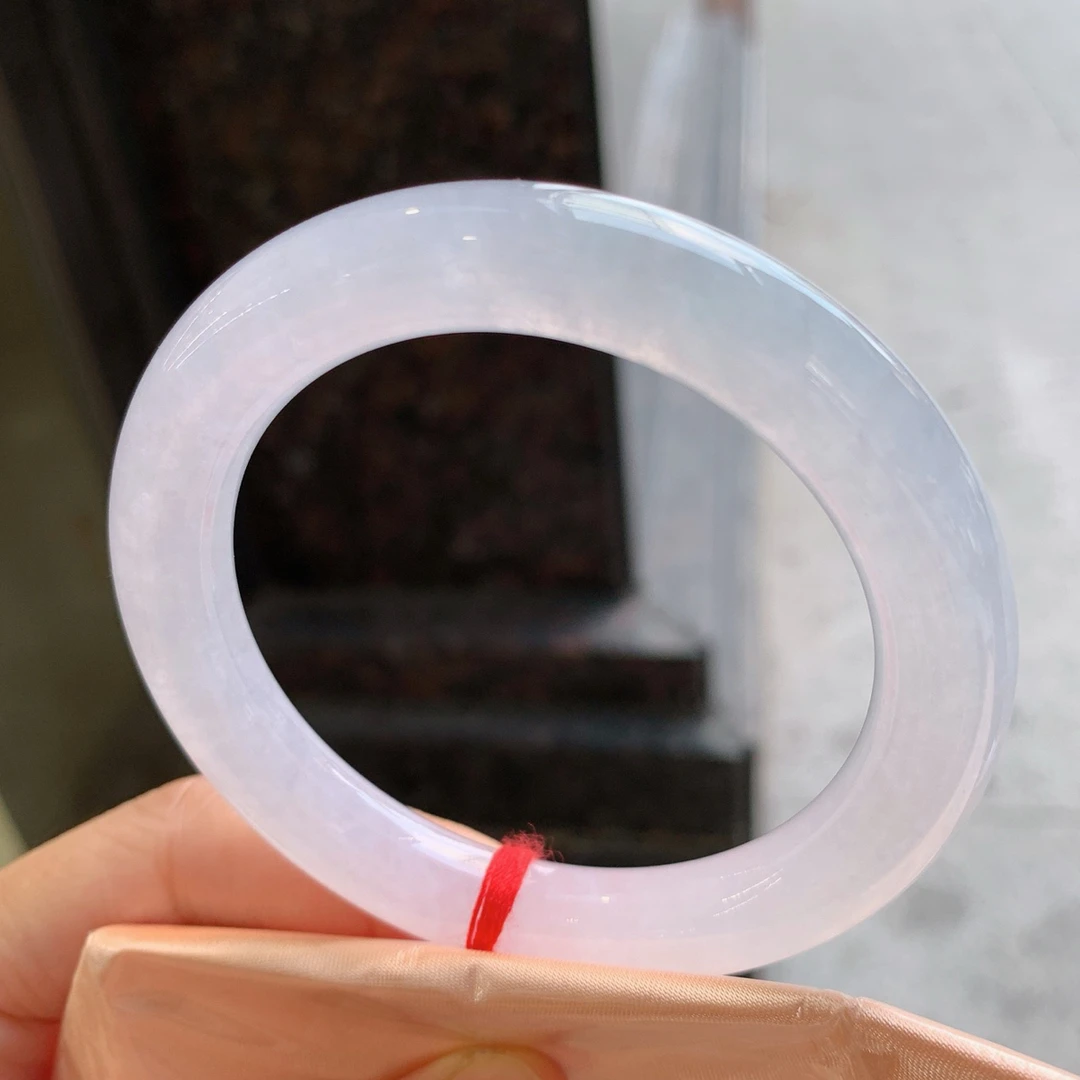 天然翡翠缅A冰种手镯，圈口55-56圆条冰镯 完美无尺寸：55.8/10.6