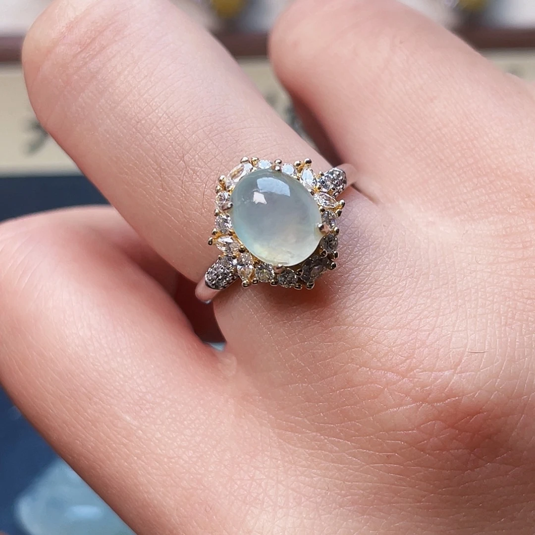 翡翠戒指银S925镶嵌戒指