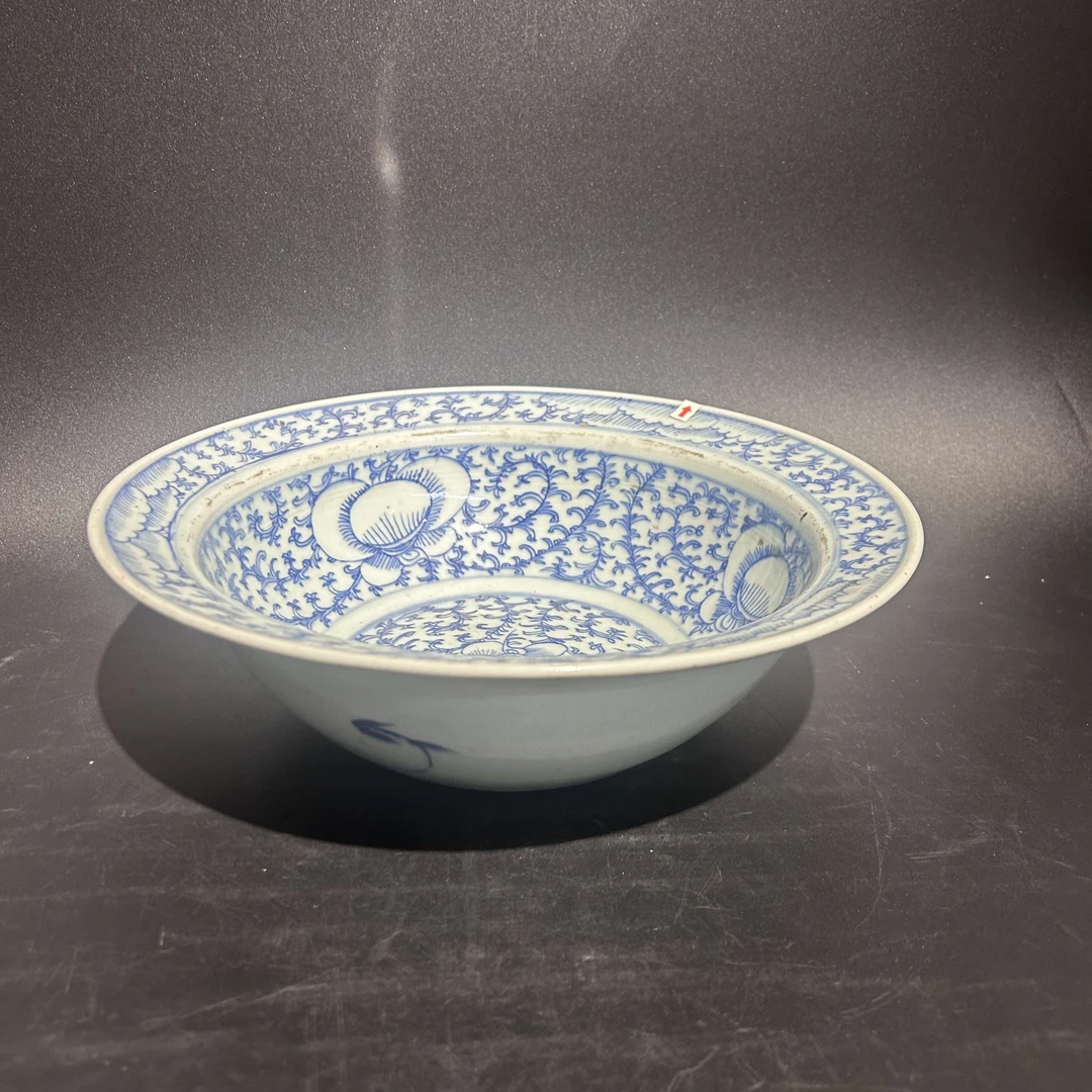 C-A0910074 清中期 青花缠枝花卉纹折沿盆（口径约29  高9）