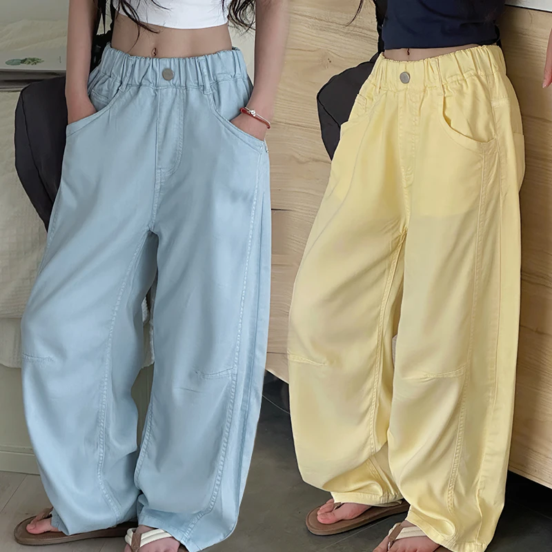 K28932  空气感女童弯刀裤2025新款春夏装儿童裤子女大童休闲裤薄