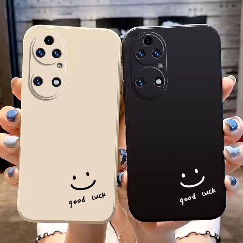 黑白简约笑脸适用华为p50手机壳ABR-AL00软硅胶软套防摔情侣时尚