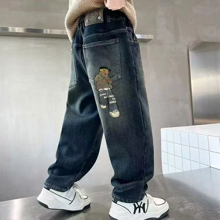 男秋款外穿软牛仔刺绣男宝男孩帅百搭外穿软痞帅个性潮牌男童装