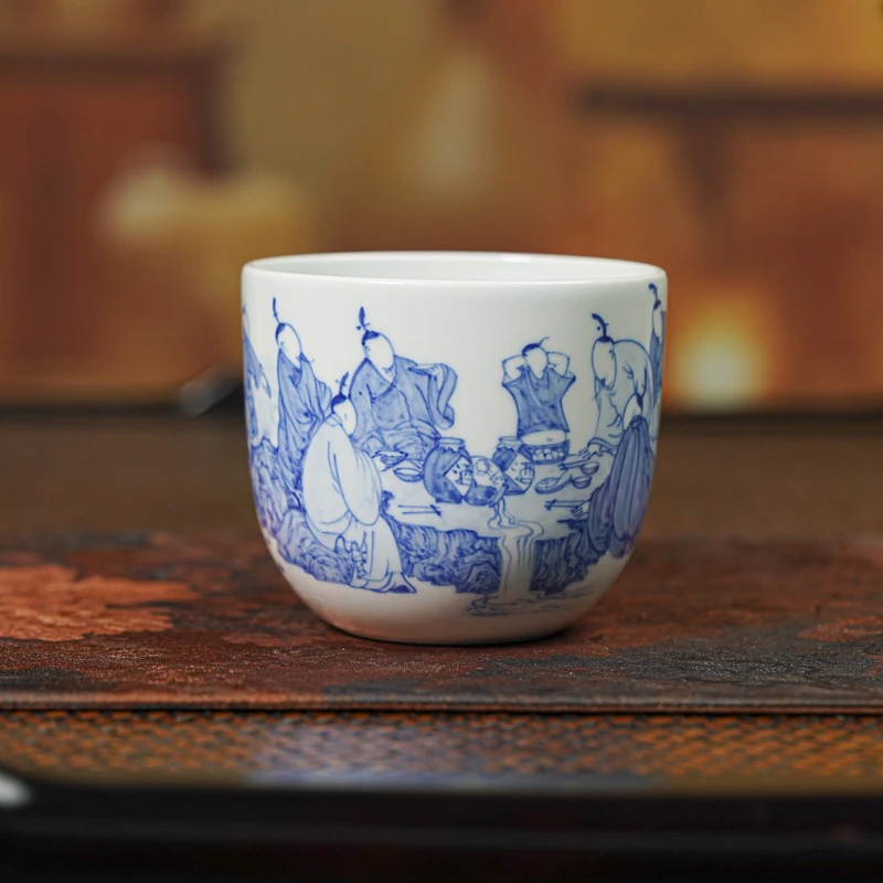 【小乔赏瓷】古聿青花无相人物大直筒杯金陵酒肆留别guyu719