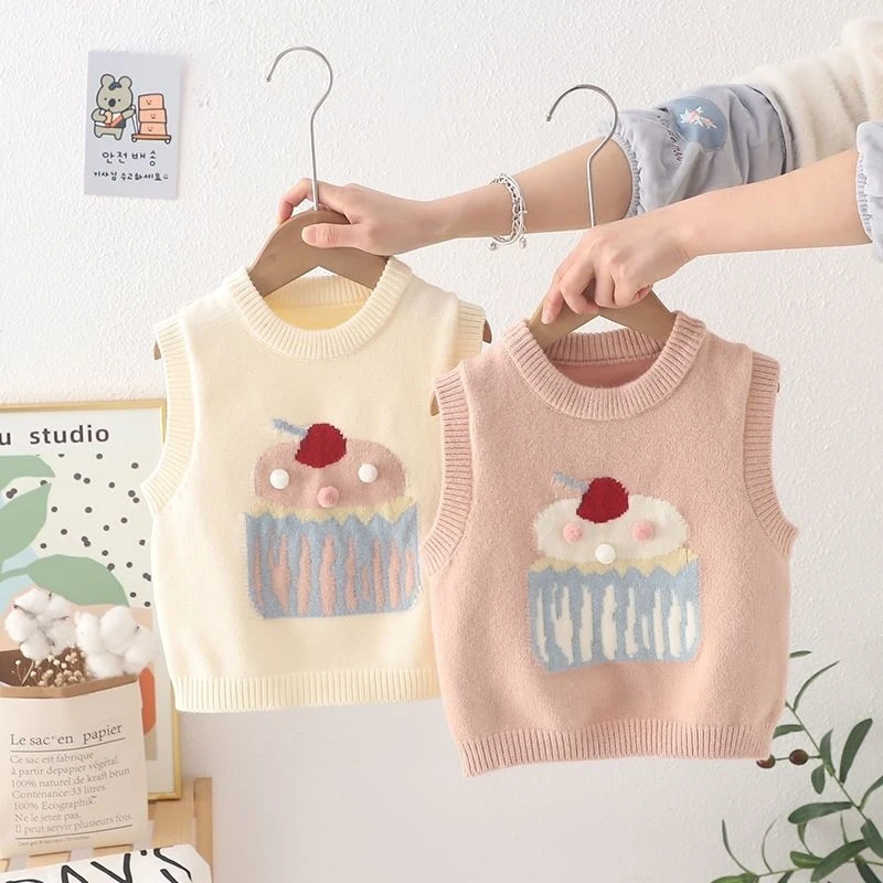 女童儿童毛衣马甲洋气宝宝婴儿春装2025新款针织外穿背心蛋糕坎肩