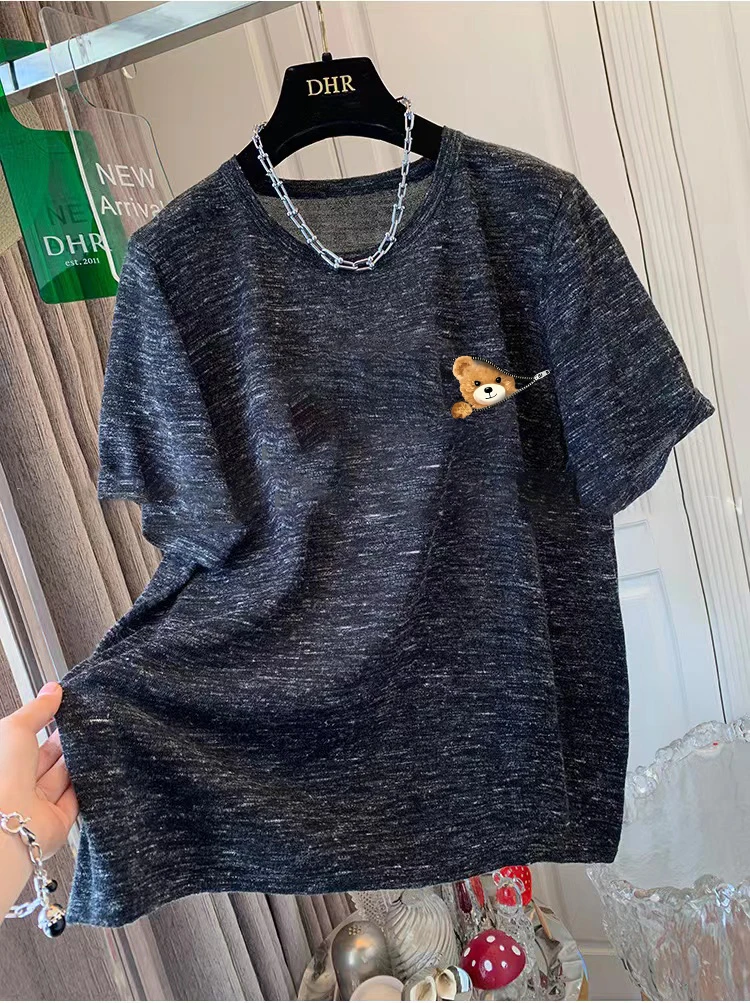 大码美式慵懒风薄透T恤女短袖夏季2025新款胖mm宽松休闲百搭上衣