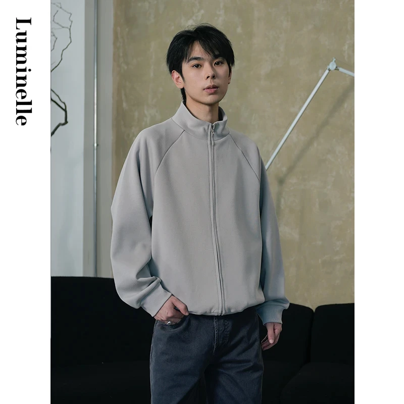Luminelle 基础纯色重磅开衫立领卫衣休闲通勤短宽版型插肩袖上衣