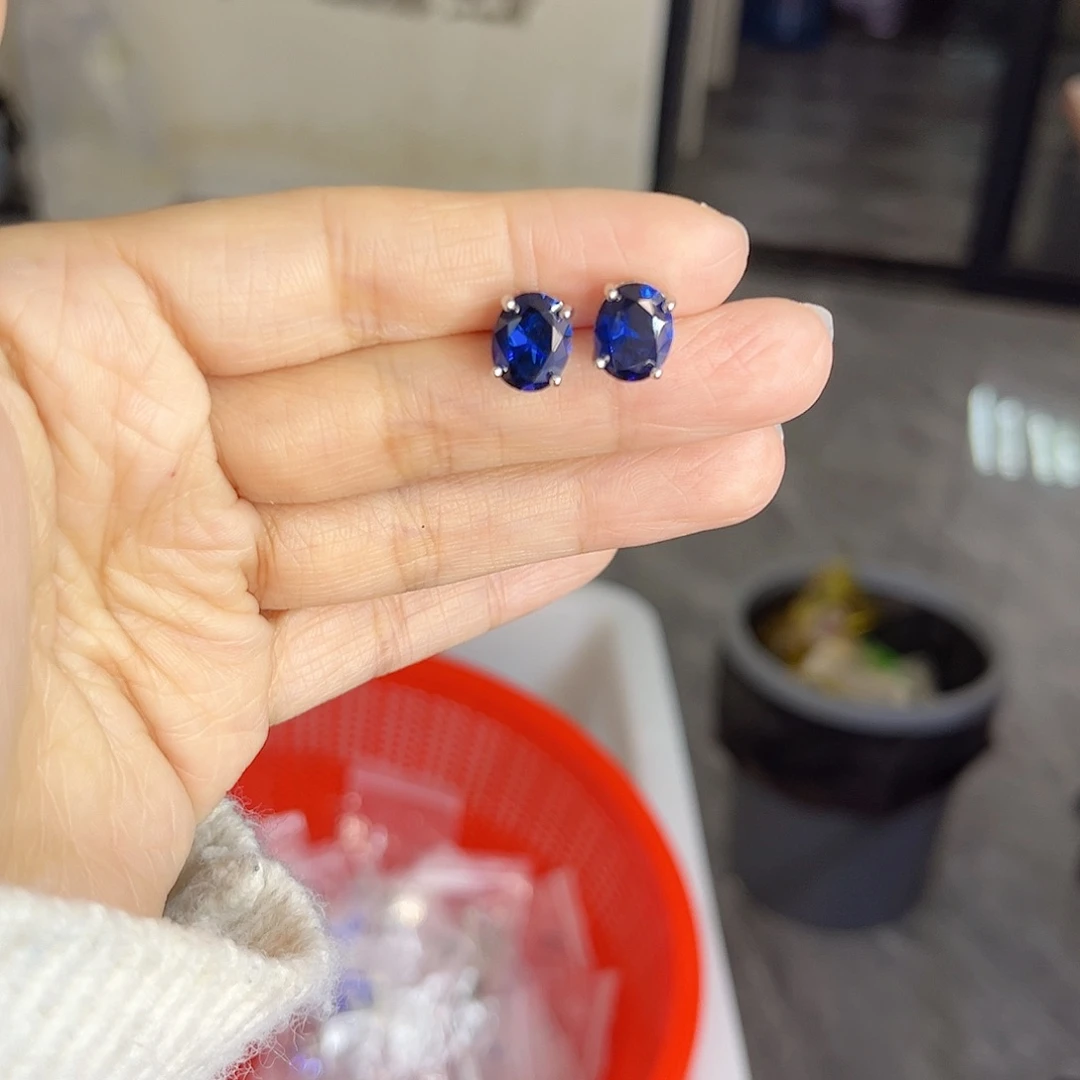 耳饰蓝宝石银S925镶嵌