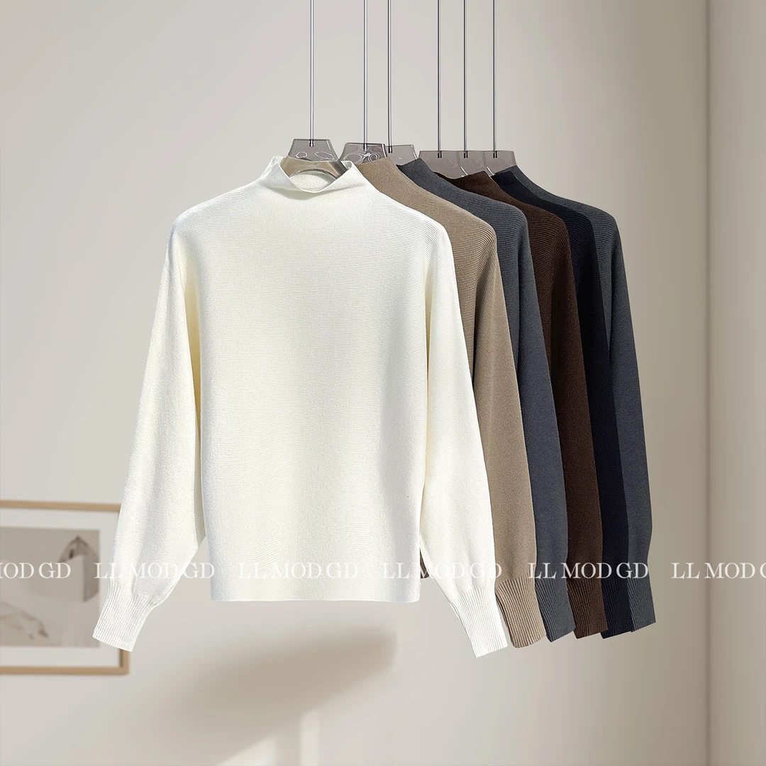 密织暖意 时尚简约复古绵羊毛蝙蝠袖半高领气质上衣 XR-6200884