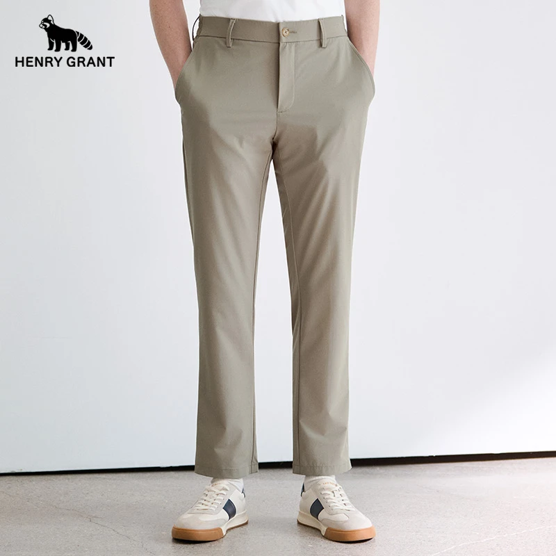 亨利格兰2025夏季男商务休闲直筒长裤四面弹轻薄垂感松紧腰通勤裤