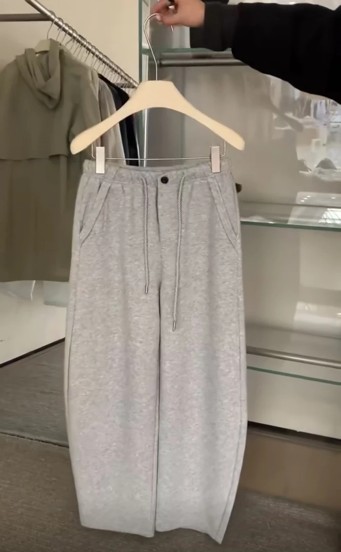 韩国东大门春季新款休闲抽绳松紧腰弯刀长裤阔腿卫裤女