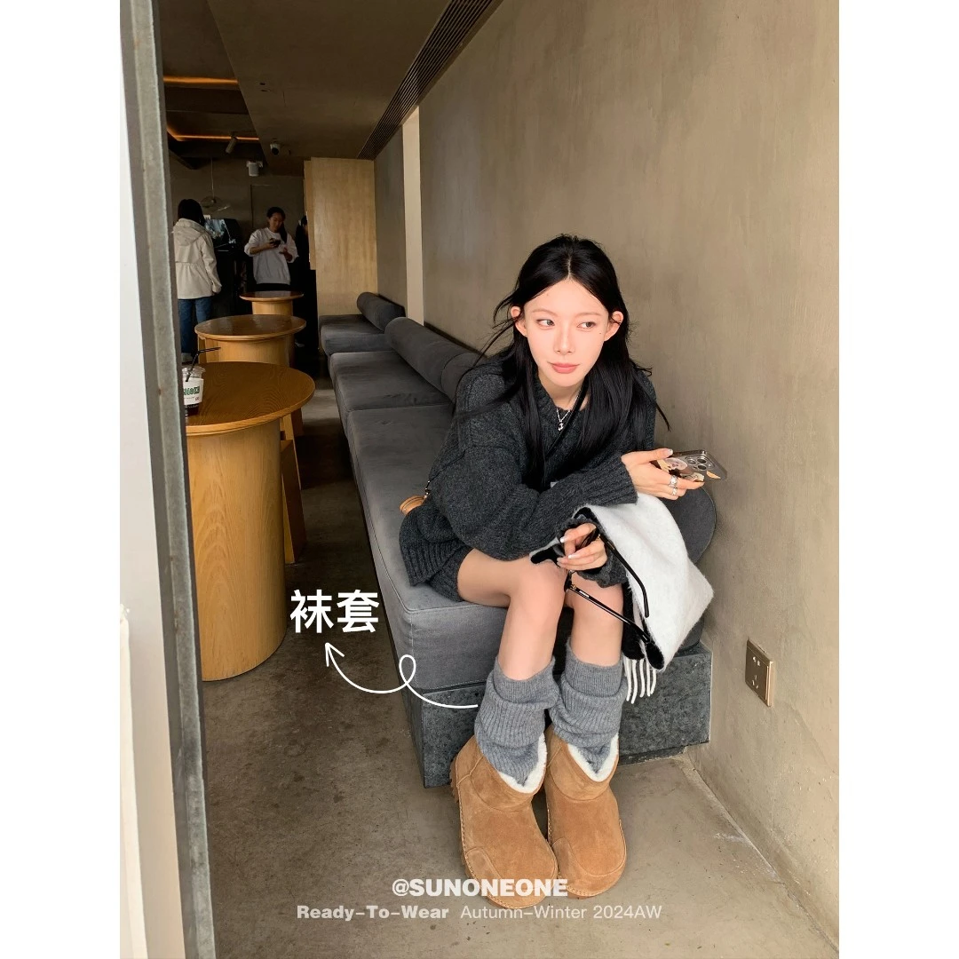 SUNONEONE 羊毛过膝堆堆袜秋季保暖辣妹显瘦针织中筒袜子H0601S