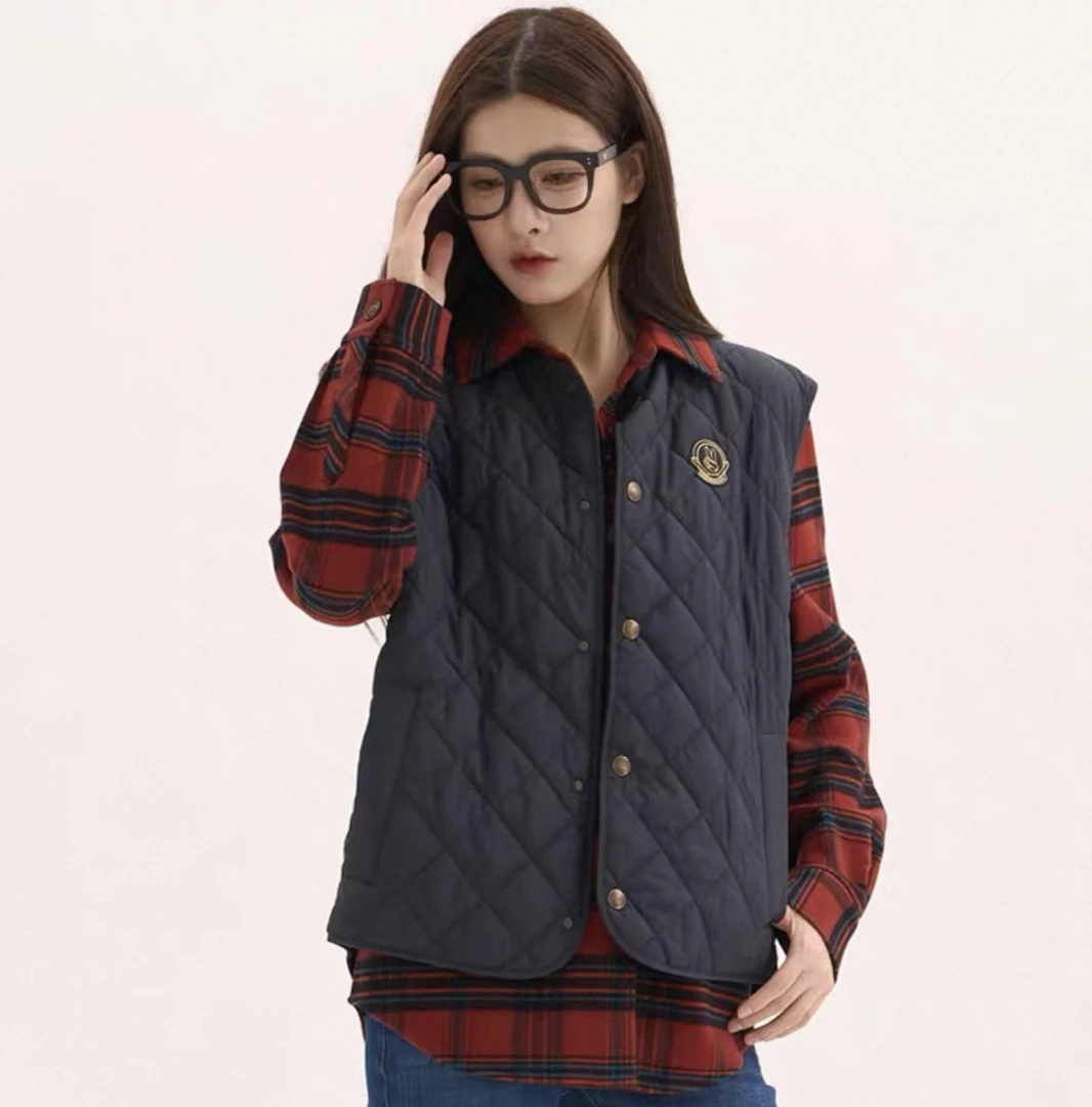 哥家2025新秋冬新款雪丽保暖棉服轻薄菱格休闲马甲外套女140041