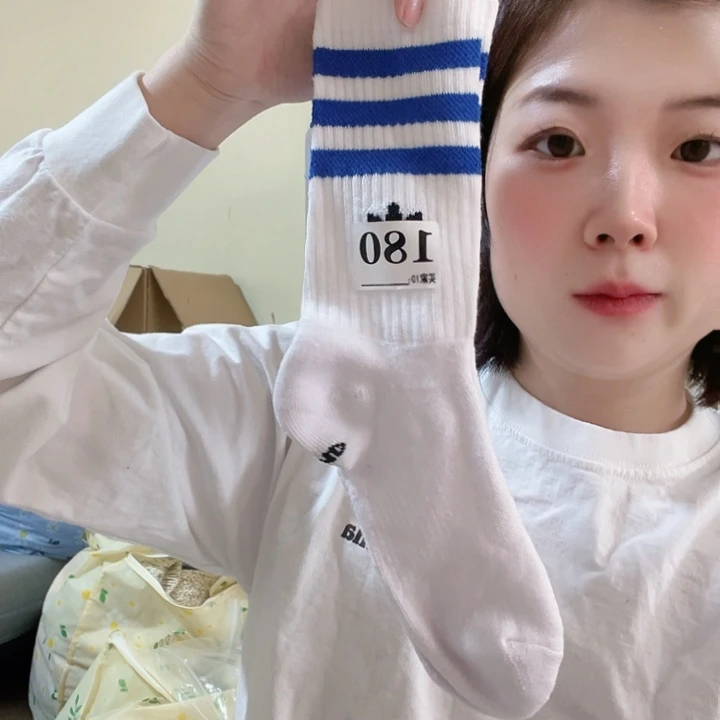 三醋酯纤维多叶草白色蓝边袜子180