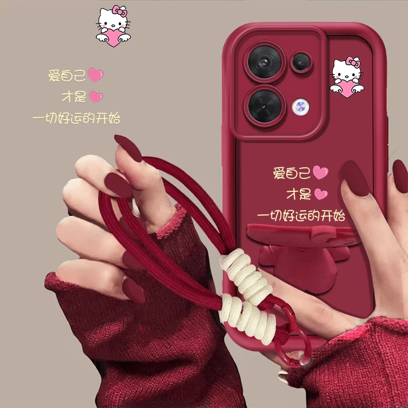 适用于【oppoReno13】一切好运的开始猫咪补妆镜支架手机壳防摔女款