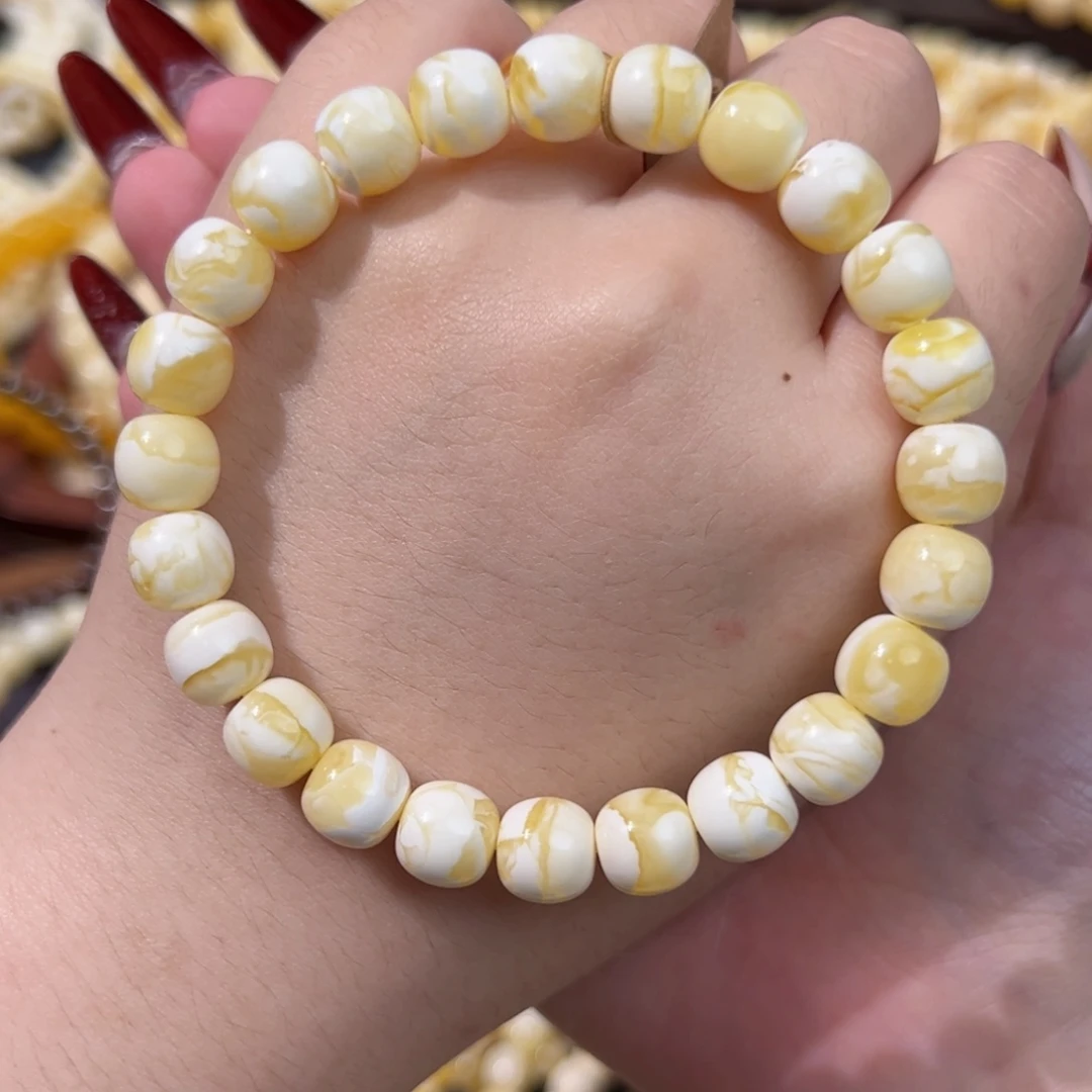 琥珀未镶嵌手串金瓷白妖花9