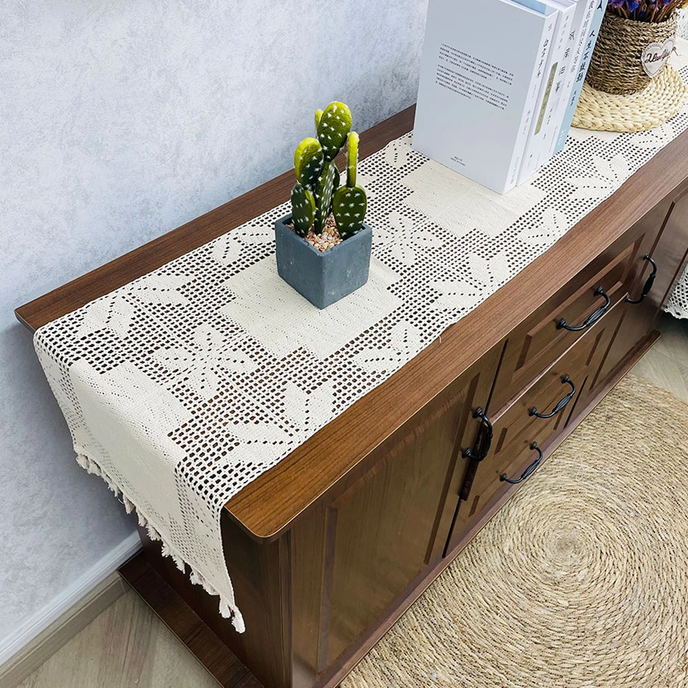2443-2【29*150cm】米色复古桌旗棉线钩织桌旗电视柜五斗柜盖巾