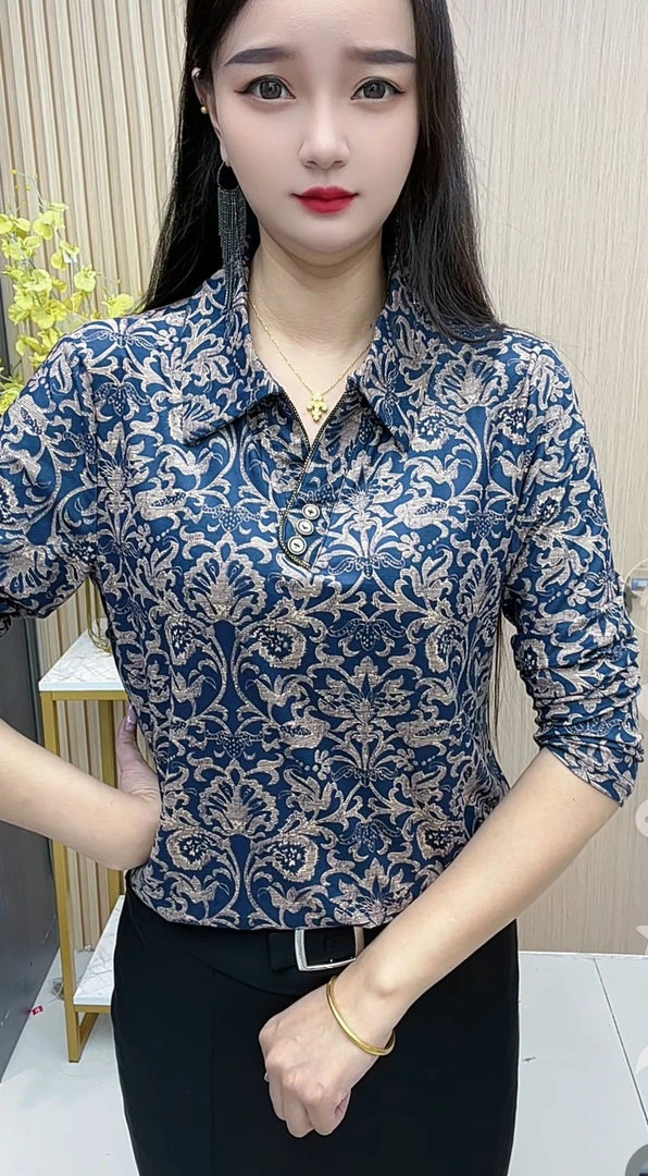新款休闲风修身型法式常规中老年女装妈妈装打底衫木耳边显瘦洋气
