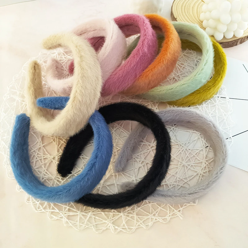 韩版发箍温暖毛绒发饰仿兔毛彩色发箍手工网红头箍少女饰品批秋冬