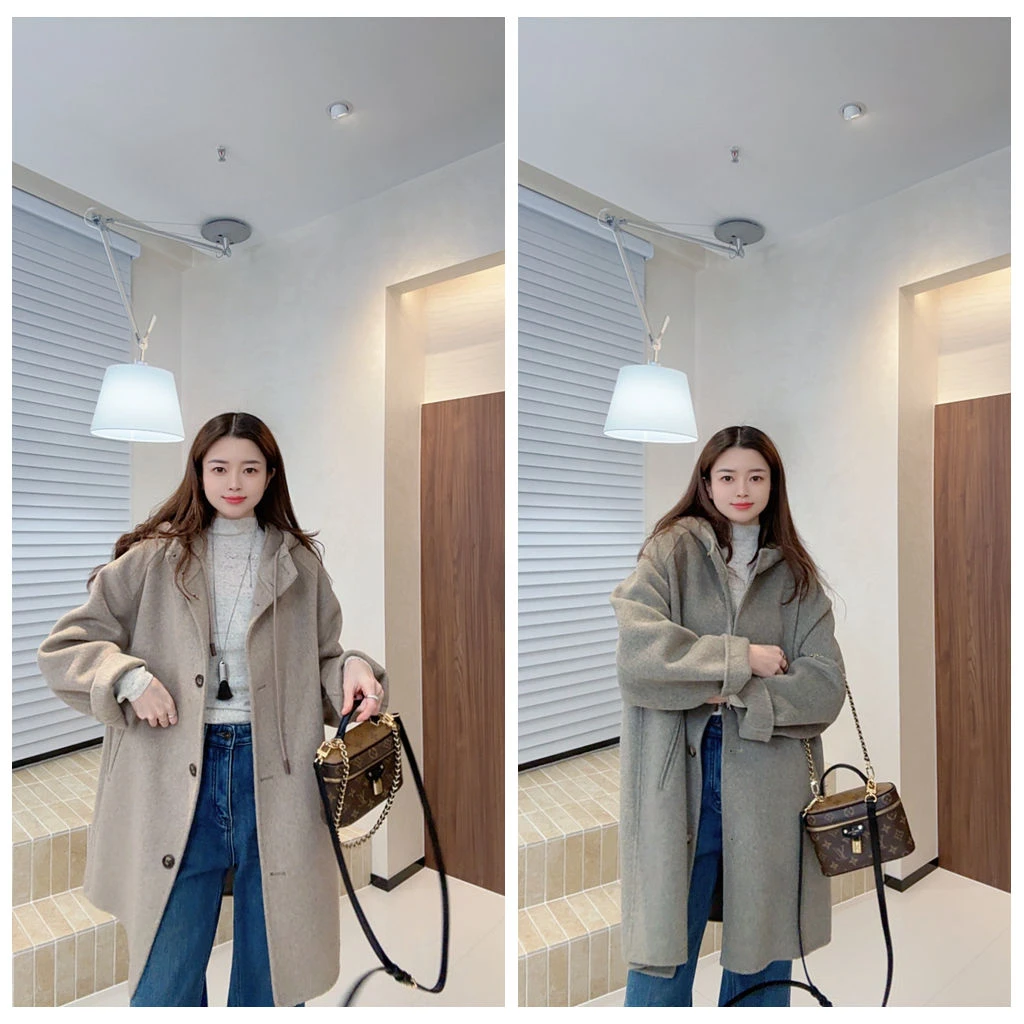 【ZMMY严选私服】冬季新款100羊毛连帽单排扣外套大衣K5122206