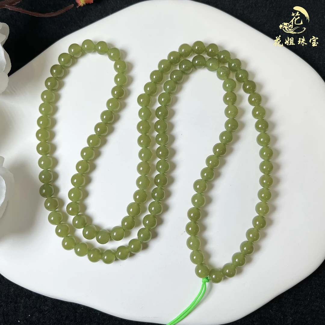 LN003天然和田玉青黄口女神链，单珠卡：5+mm质地细腻油润度足