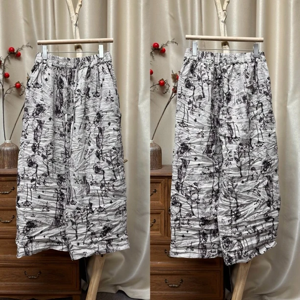 7131亚麻印花高品直筒裤（裤长93臀围120）