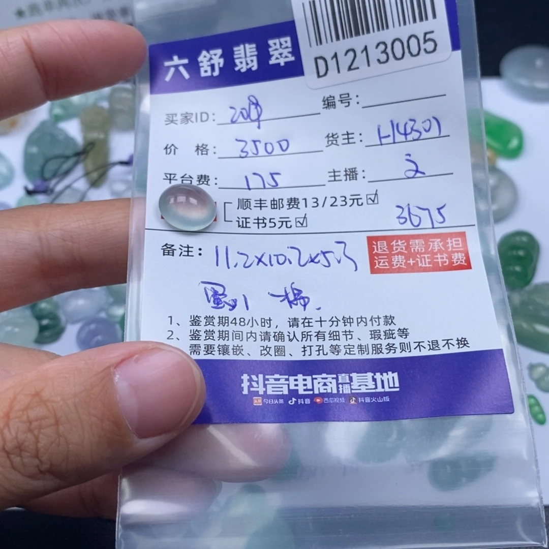 用***9翡翠未镶嵌吊坠(不含链)D1213005