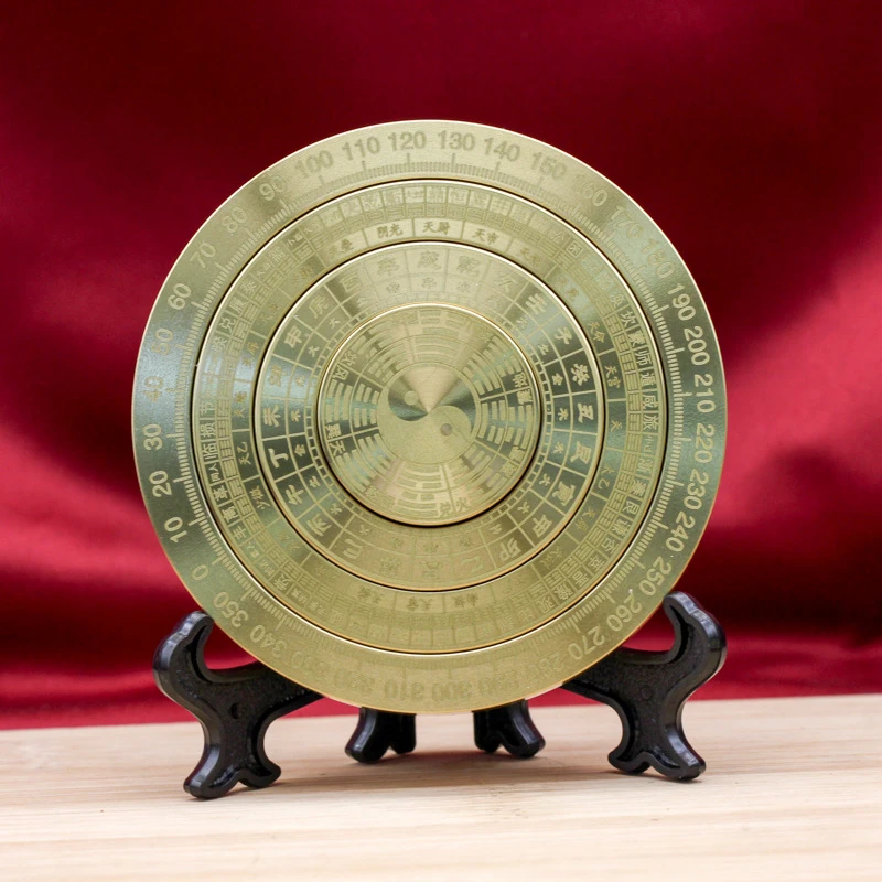 黄铜罗盘多圈旋转实心罗盘风水罗盘摆件高精度三元综合盘随身八卦