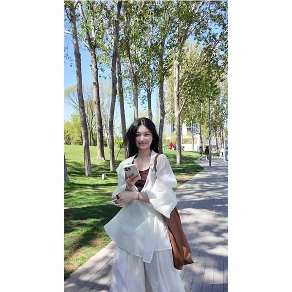 XXBAI 清冷系微透衬衫休闲长袖薄款宽松防晒上衣小个子长裤两件套