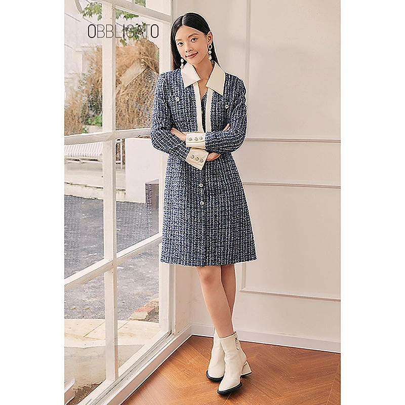 OBBLIGATO奥丽嘉朵秋季1C34305510粗花呢两件套连衣