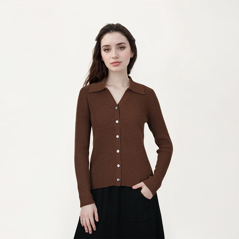 秋冬高品质女士羊绒衫翻领气质山羊绒针织开衫BR707