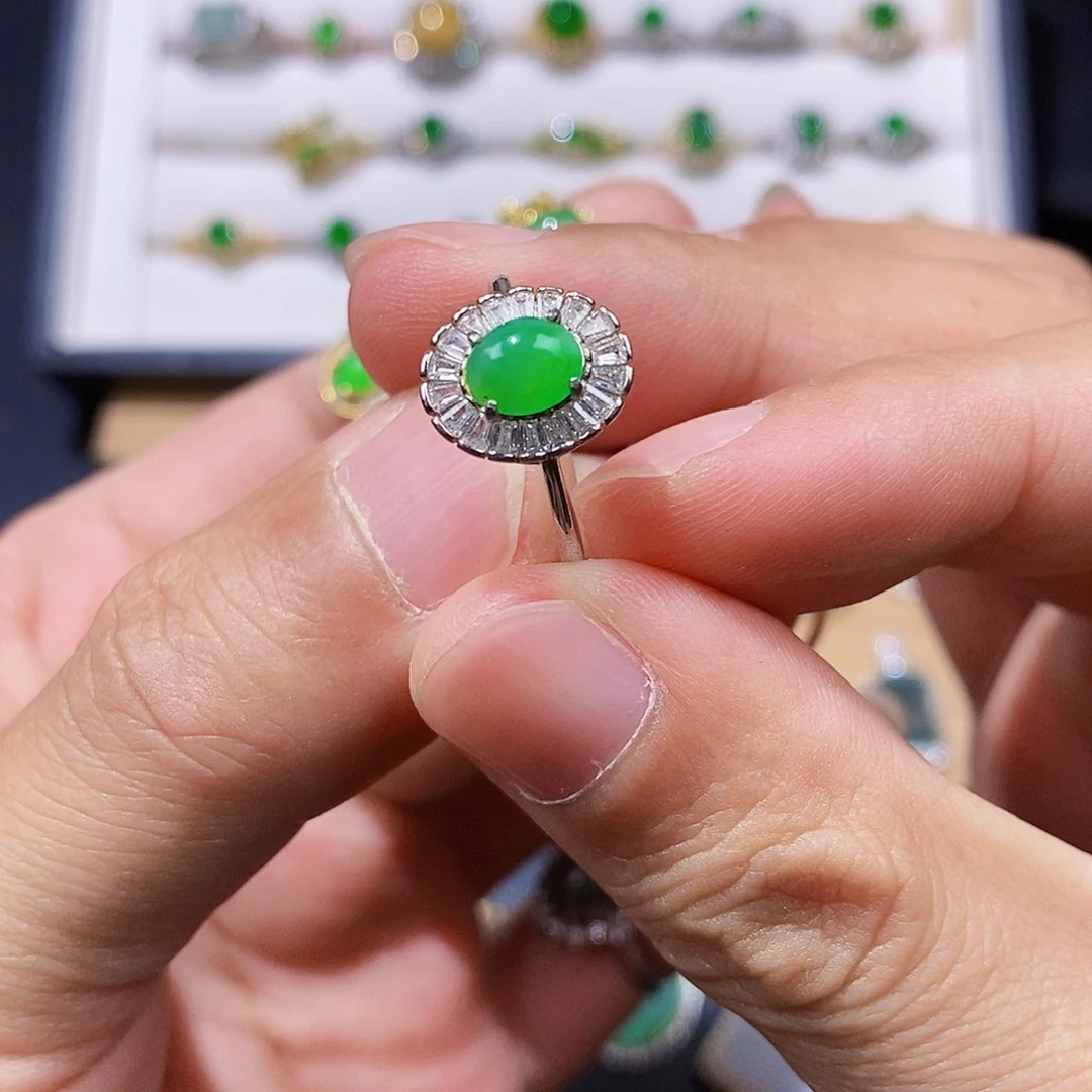 银S925镶嵌戒指翡翠戒指