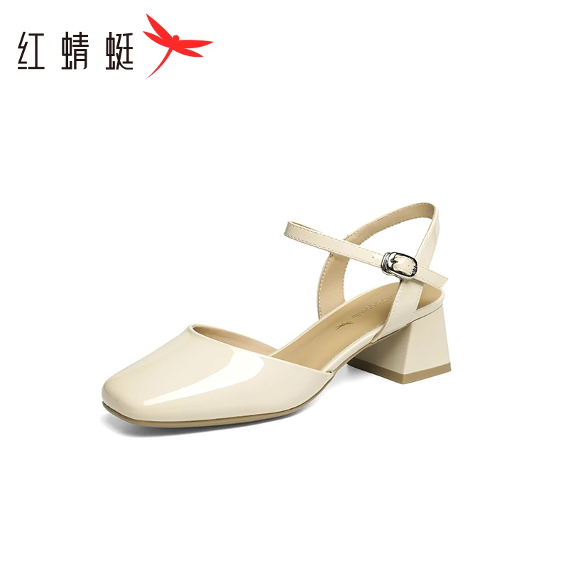 红蜻蜓时装凉鞋2025夏季新款女鞋包头粗跟单鞋法式后空高跟鞋女鞋