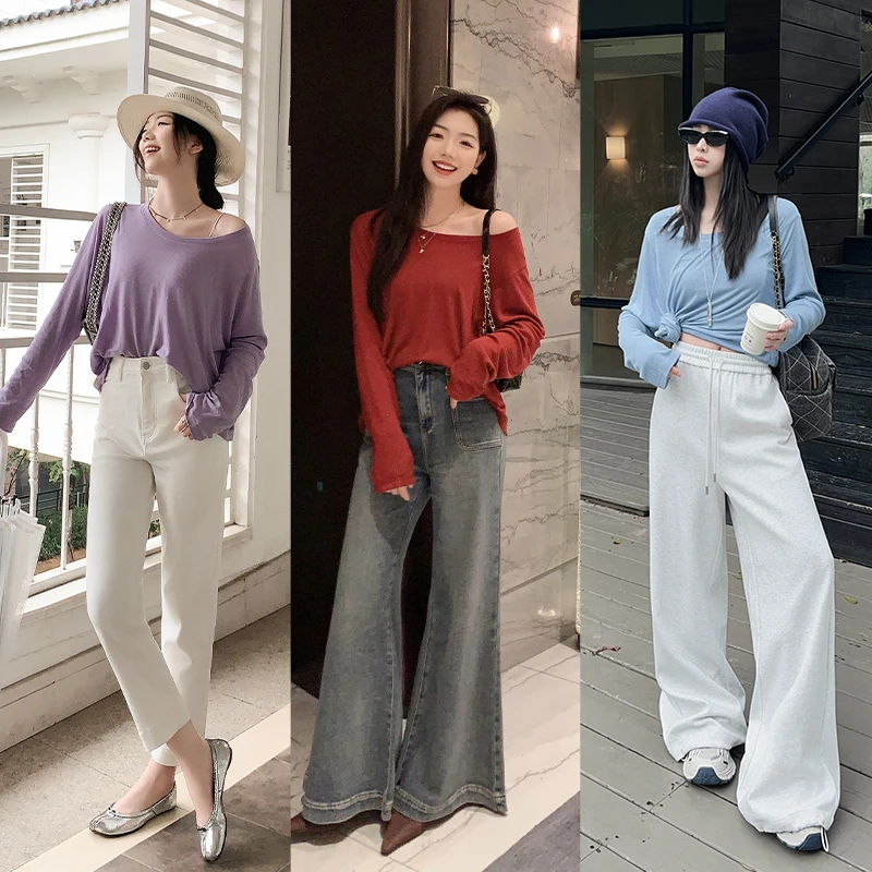 A美洋MEIYANG 小慵懒T恤 【欧若风】天丝羊毛_宽松圆领拼接长袖上衣